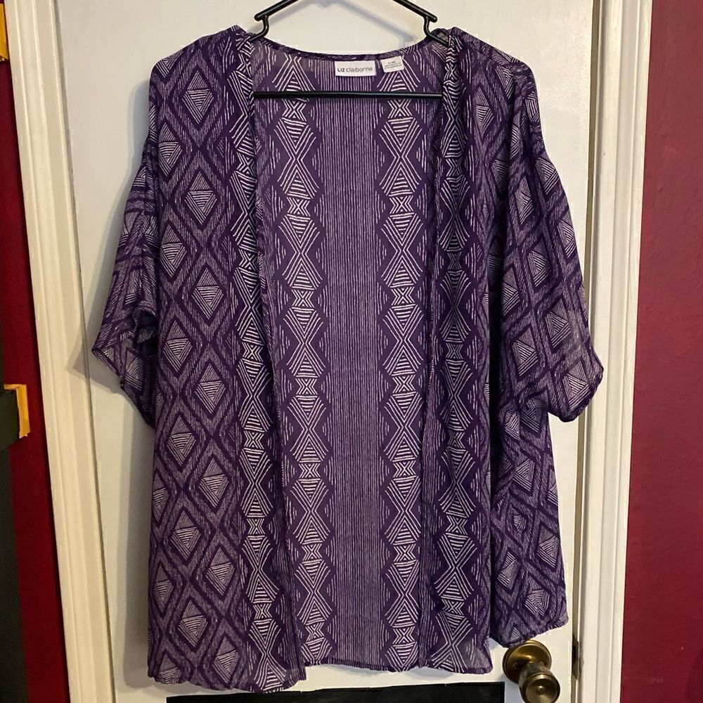 Liz Claiborne L/XL Purple & White Women’s Sheer Cover Up/Shawl